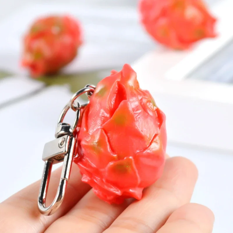 Mini simulation fruit keychain dragon fruit creative car DIY food model bag pitaya pendant Women ornaments jewelry gift llaveros