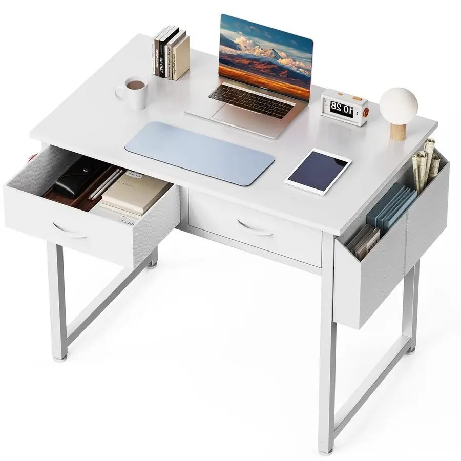 

32 Home Office Computer Desk With Drawers, Small Gaming Writing Study Table With Storage Si Bag, Headphone Hook And Adjustabl