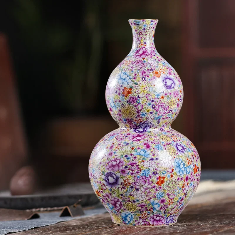 Qing Yongzheng Painted Gold Pastel Colorful Flower Vase Retro Home Ornaments Antique Collection