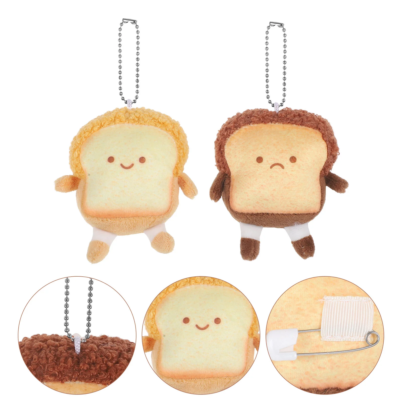 2 Pcs Cute Trinkets Key Chain Pendant Decor Stuffed Toast Plush Cartoon Keychain Pp Cotton Wallet