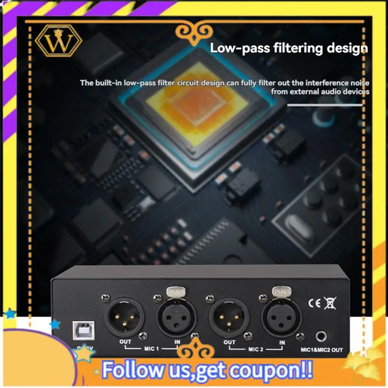 A01K-Universal 48V Phantom Power Supply Compact 2 In 2 Out For Condenser Microphone Music Recording Equipment