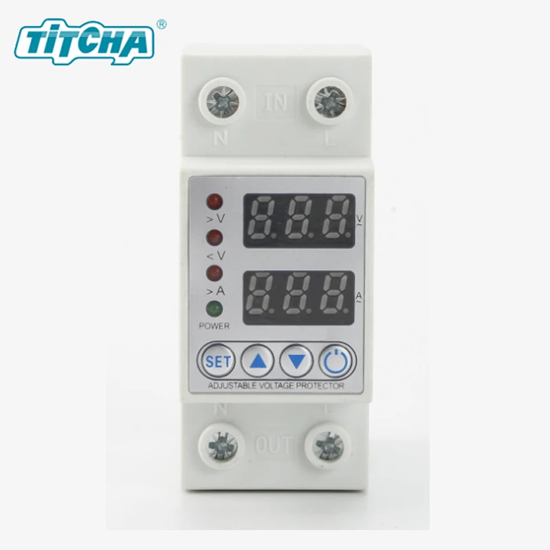 Din Rail Dual Display Adjustable Over Voltage Current and Under Voltage Protective Device Protector Relay 40A 63A 80A 220V 230V