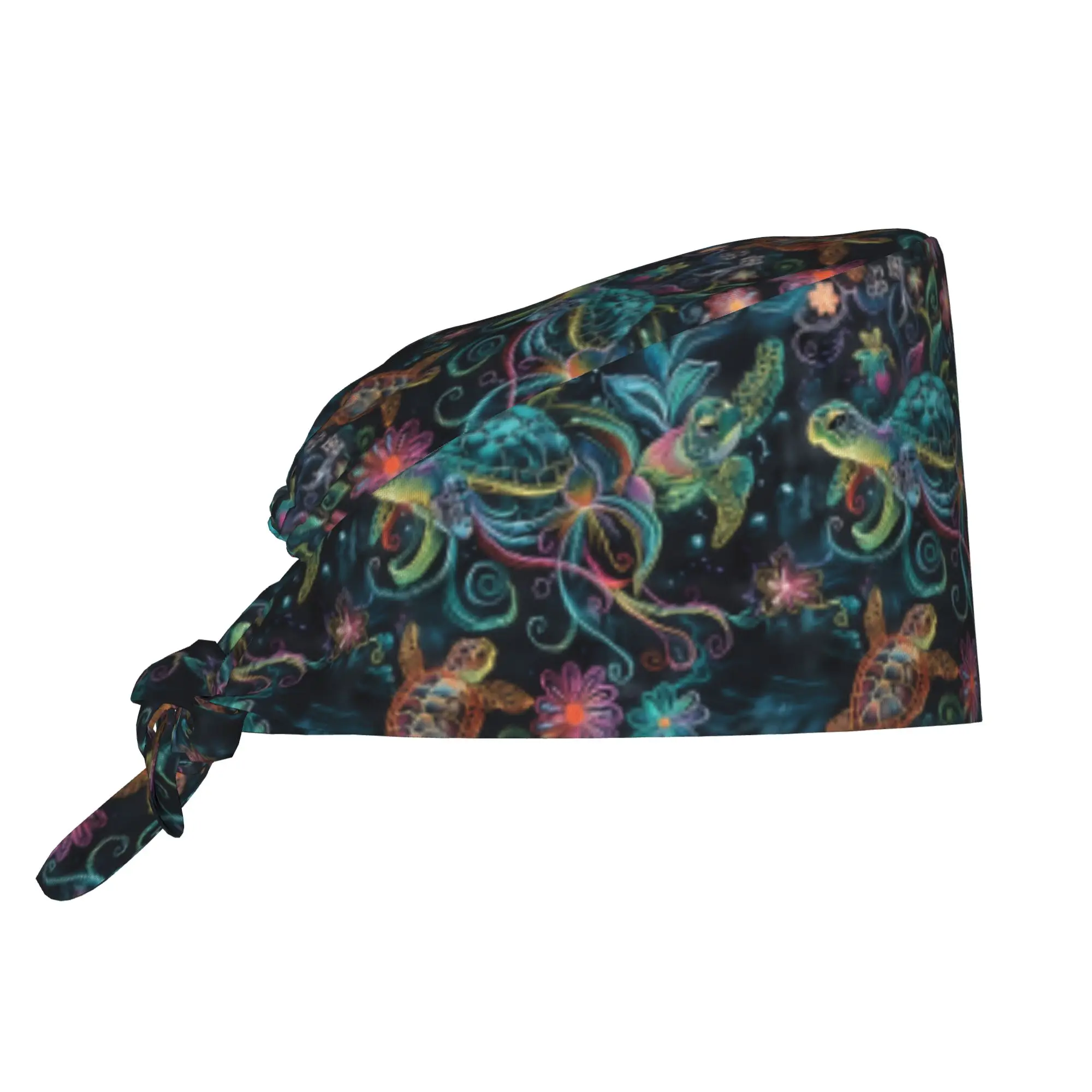 Sea Turtle Doodles  Medical Staff Scrubs Hat Men Women Sidewalk Chalk Funny  Doctor Nursing Surgical Cap Scrub Caps