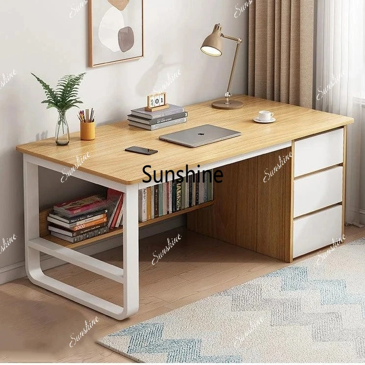 

3-Drawer Computer Desk with Storage Shelf Modern Office Working Desk Minimalist Home Gaming Writing PC Table for Bedroom Study