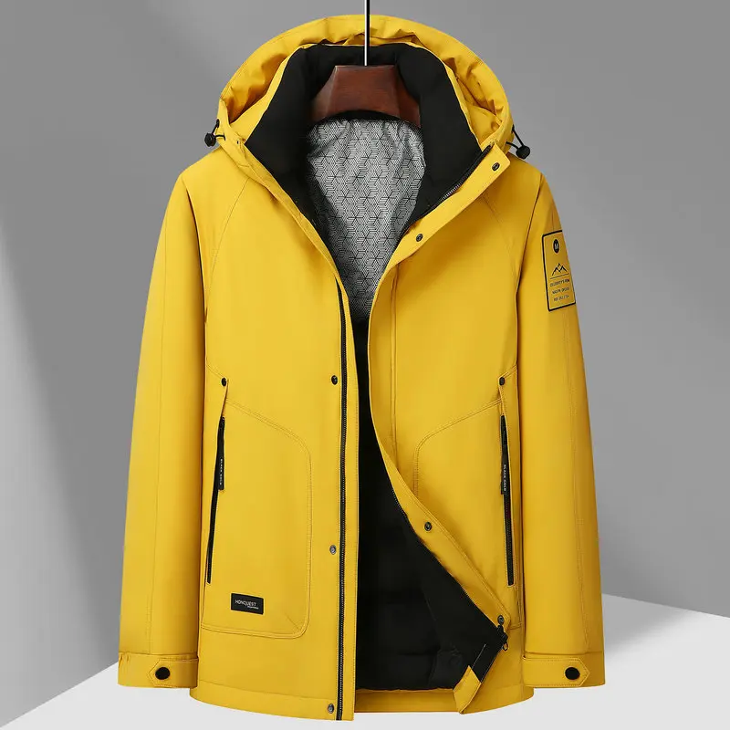 

Winter Men Basic Puffer Parkas Green Yellow Black Down Basic Coat With Hood Thermal Lightweight Outerwear Male Winter Clothes