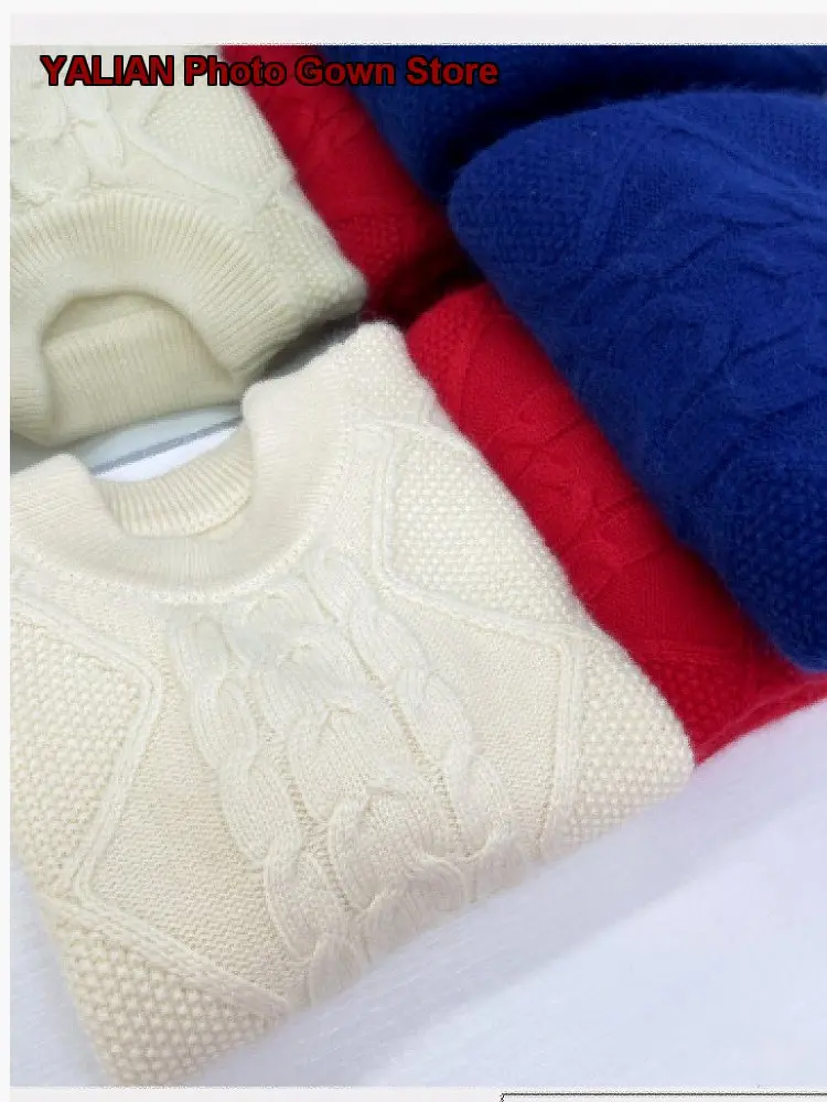Kids Chunky Knit Sweater Boys Girls Autumn Winter Cashmere Knit Base Layer Top Solid Color