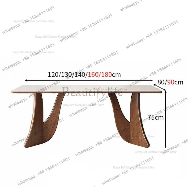 zj.Premium French Retro Solid Wood Dining Table Mid-Century Designer Dining Furniture Luxury Creative Sintered Stone Tabletop FY