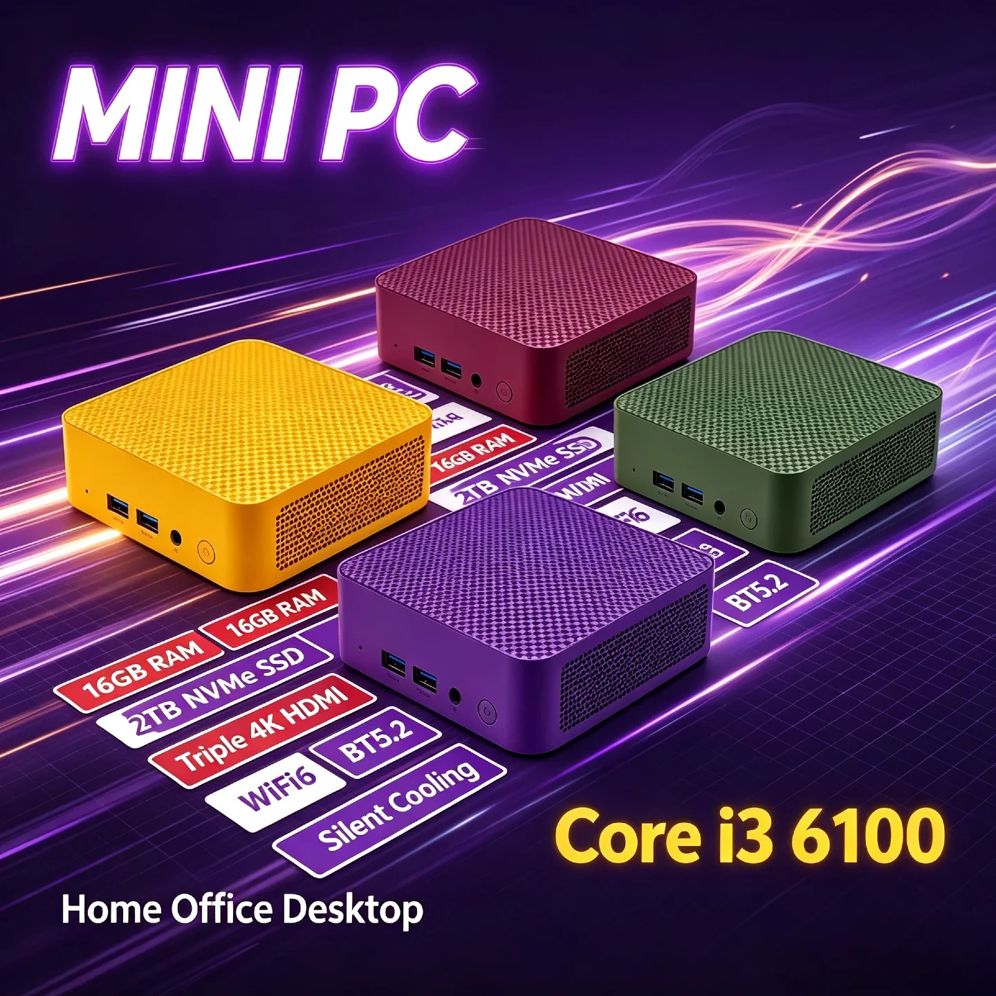 ミニデスクトップ-intel-i3-6100-16gb-ddr4-2tb-nvme-ssd-トリプル4k出力-wifi6-bt52-高性能-オフィス-ホーム-プロマックス