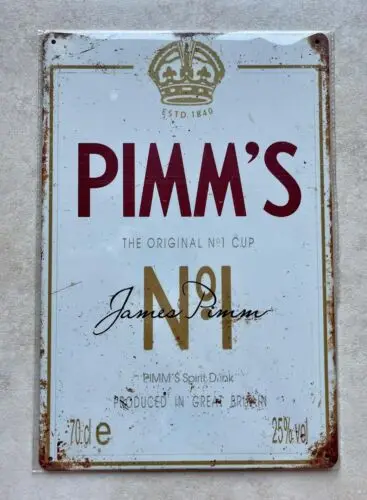 PIMM'S NO.1 METAL SIGN MAN CAVE PUB GIN BAR COCKTAIL PUNCH SPIRIT 20 x 30cm