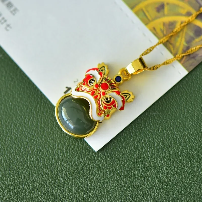 

Медный инкрустированный нефритовый мультяшный Дракон эмаль простой кулон