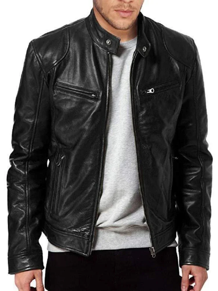 

Male Pu leather Jacket Cardigan Men