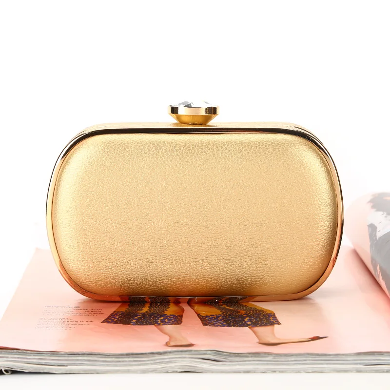 Golden Dinner Bag PU Evening Bag Rhinestone Hand Bag Clutch Bags Cosmetic Lipstick Change Banquet Shoulder Bag