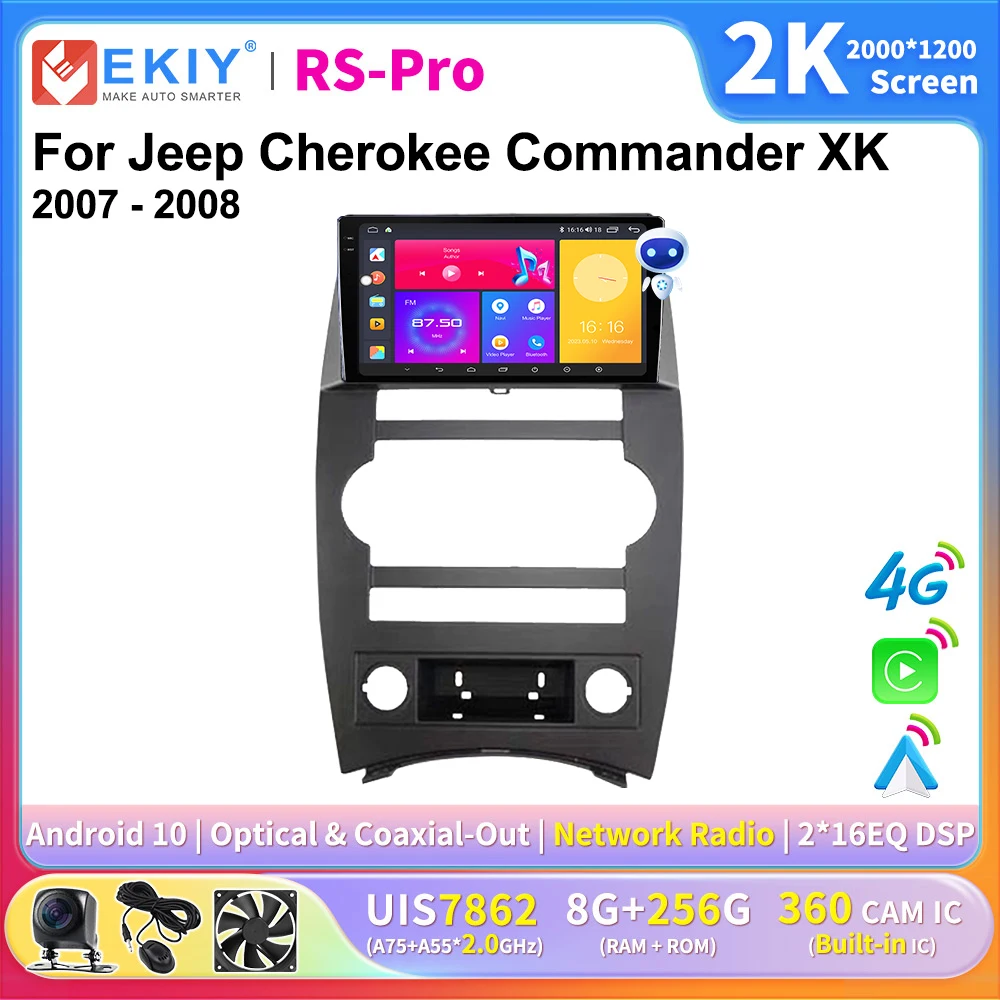 EKIY 2K Screen CarPlay Car Radio For Jeep Cherokee Commander XK 2007-2008 Android Car Multimedia GPS Player Autoradio Navigation