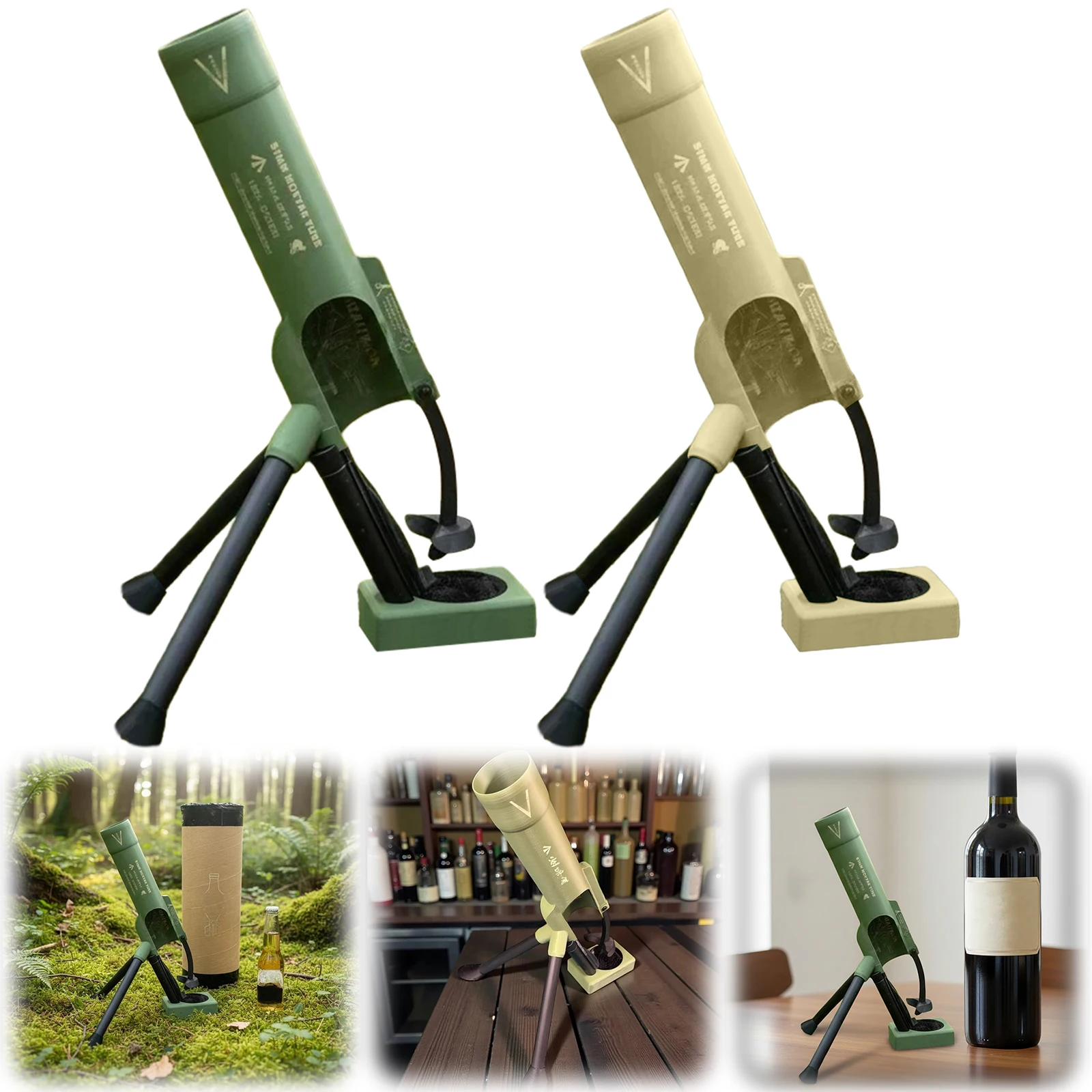 Mortar Beer Bottle Opener Tactical Cap Launcher Hands-Free Push Down Bottle Opener for Kitchen Living Room Home Use