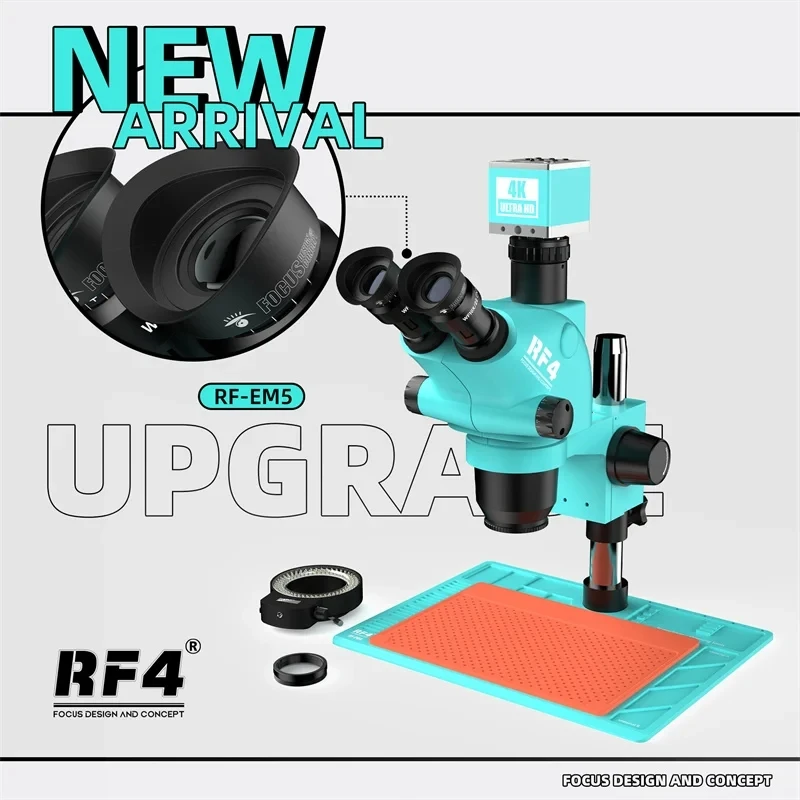 Microscopio Estéreo Trinocular con Lente de Zoom, Herramienta de Reparación y Soldadura, Cámara 4K, RF4 RF6565-PO4-4K