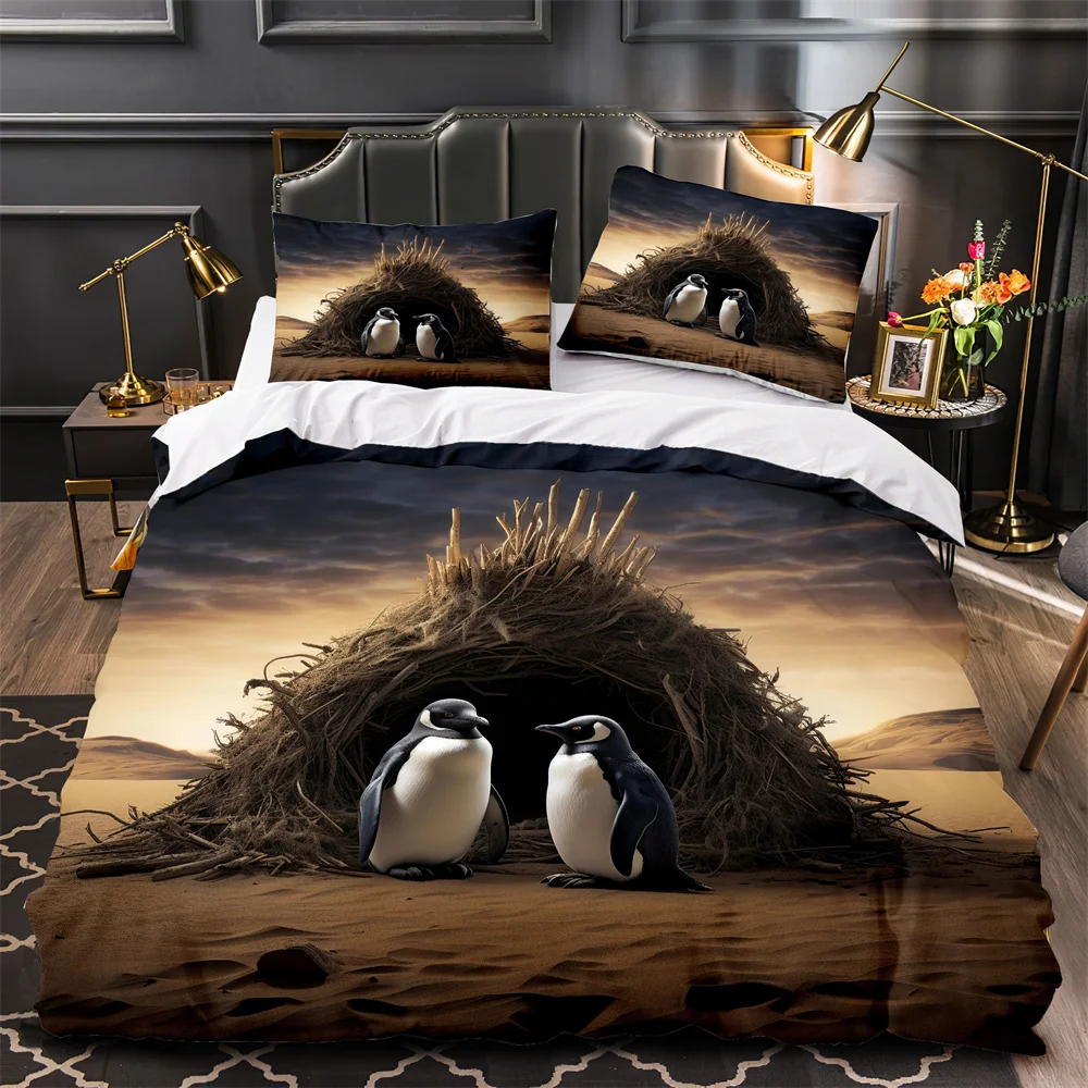 2/3pcs Penguin Bedding Set 3D Pattern Printing, Soft And Healthy Skin-friendly, Bedding Set*1+Pillowcase*1/2, Without Core