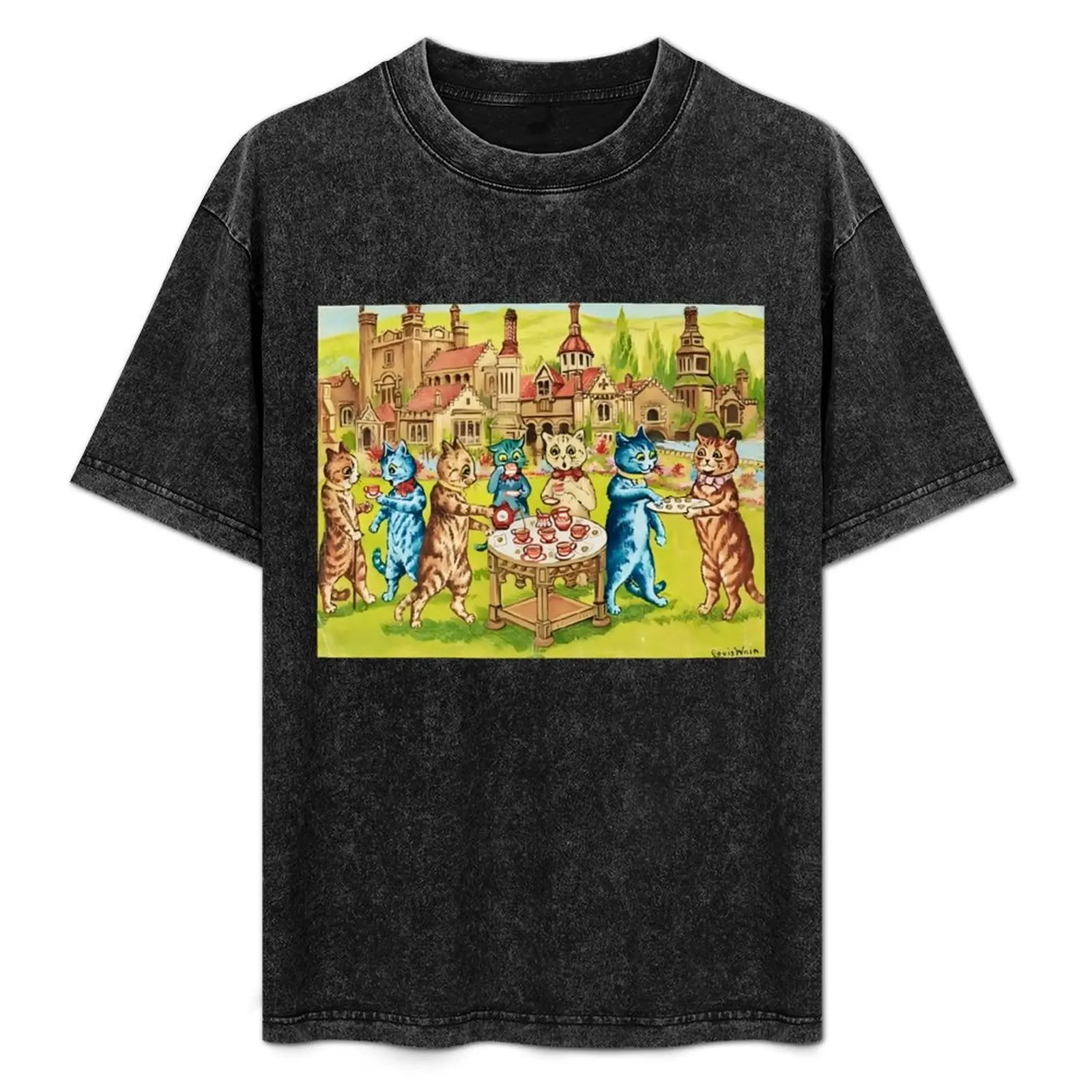 

A Tea Party on The Lawn by Louis Wain T-Shirt Blouse anime tshirt Aesthetic clothing customizeds Men's cotton t-shirt