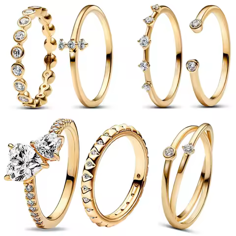 NEW 925 Sterling Silver Sparkling Bead&amp;Double Heart&amp;Star Track Ring Couple Love Gift Jewelry