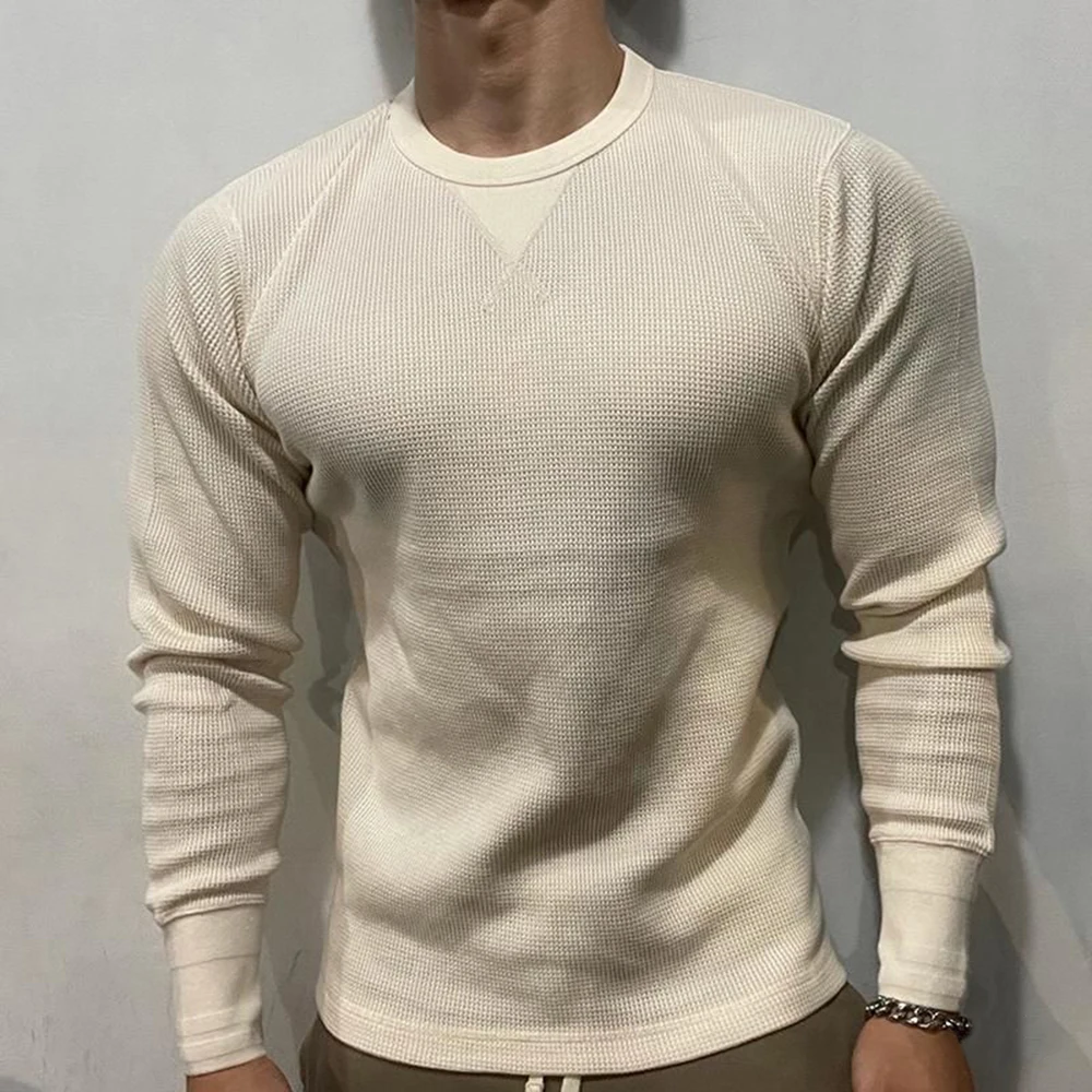 Mens Basic Casual Tight-Fitting Long-Sleeve T-Shirt Autumn Winter Gender-Neutral Solid Color Simple Comfort Bottoming Top Unisex