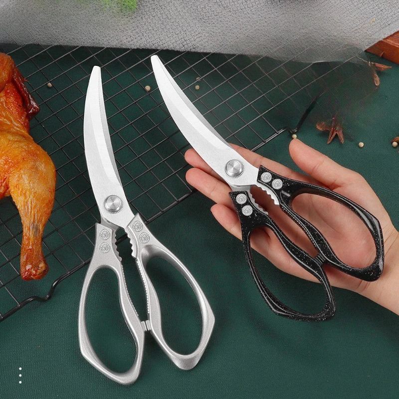 

Household Thickened Stainless Steel BBQ Scissors, Non-slip Serrated Multifunctional Shears for Steak, Chicken and Meat Prep