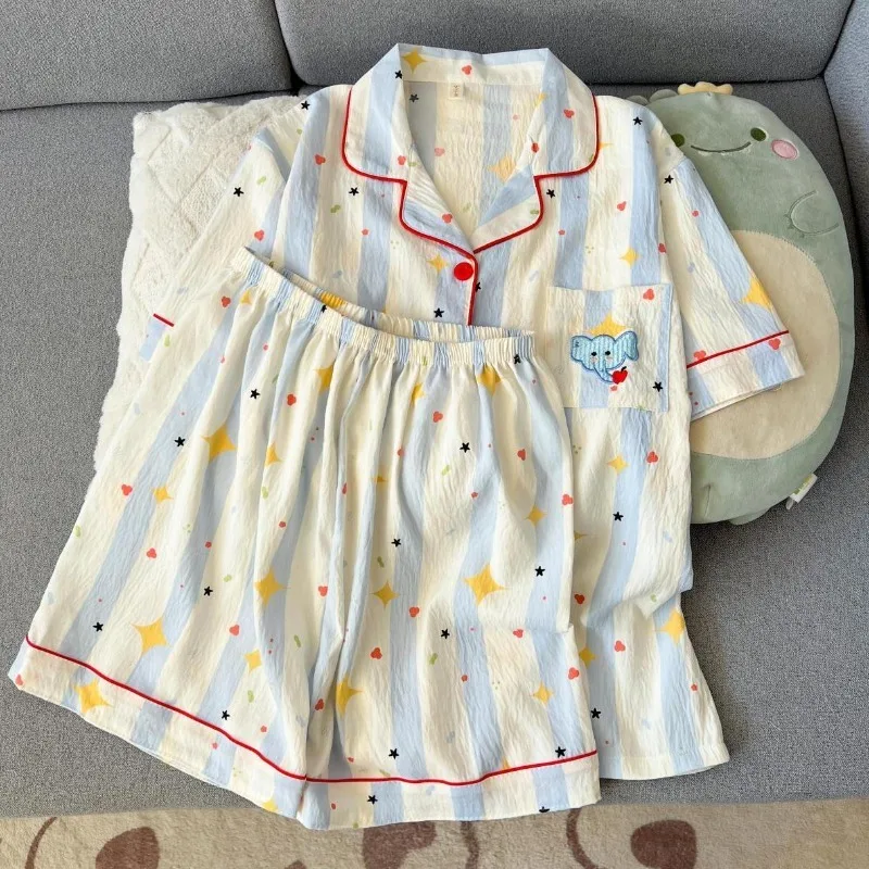 Summer Fashion Comfortable Women's Pajama Set Cartoon Cute Girl Home Clothes Two Piece Set Breathable Loose Short Sleeve Shorts