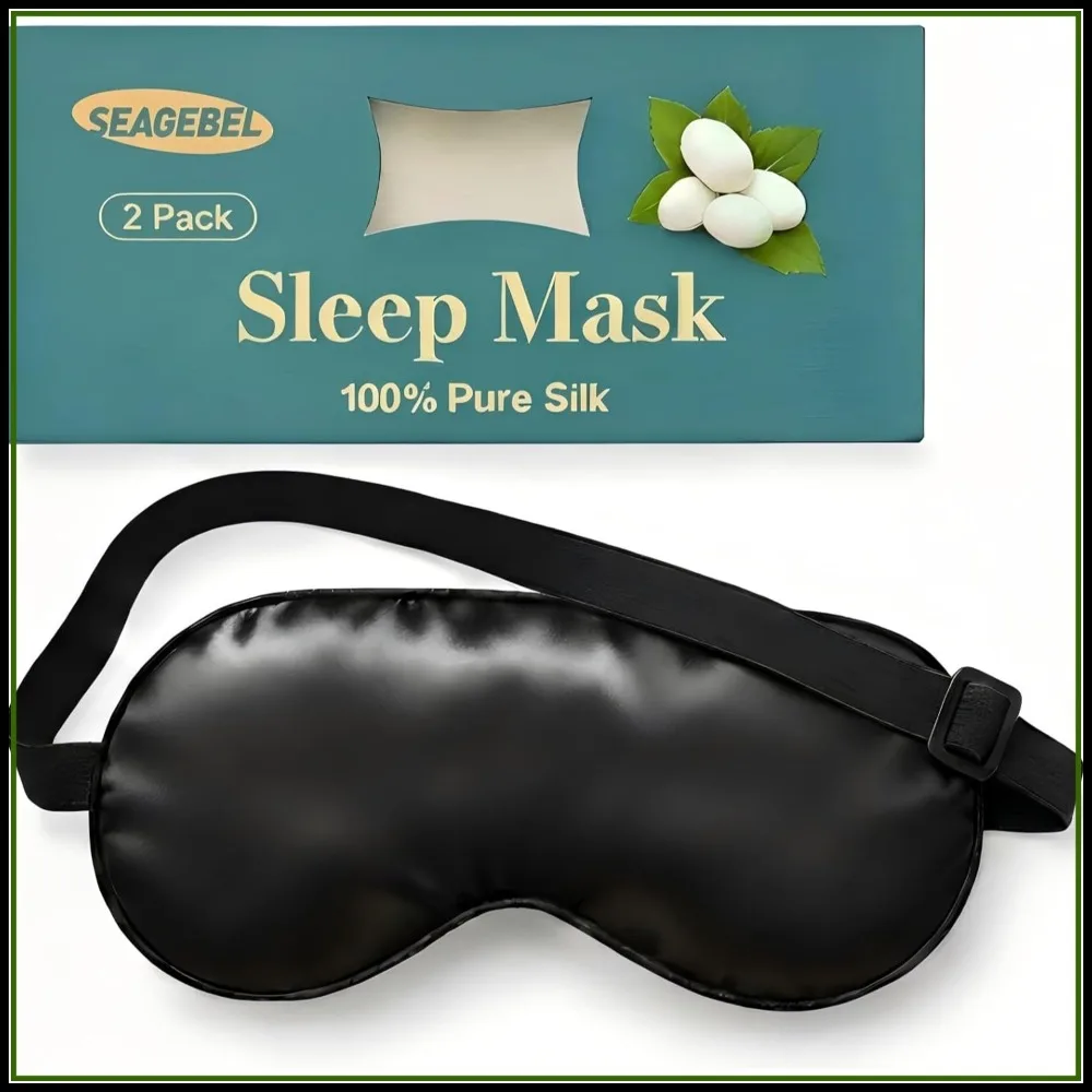 

2 Pack 100% Pure Mulberry Silk Eye Masks with Adjustable Strap, Block Light, Reduce Puffy Eyes, Travel Gifts