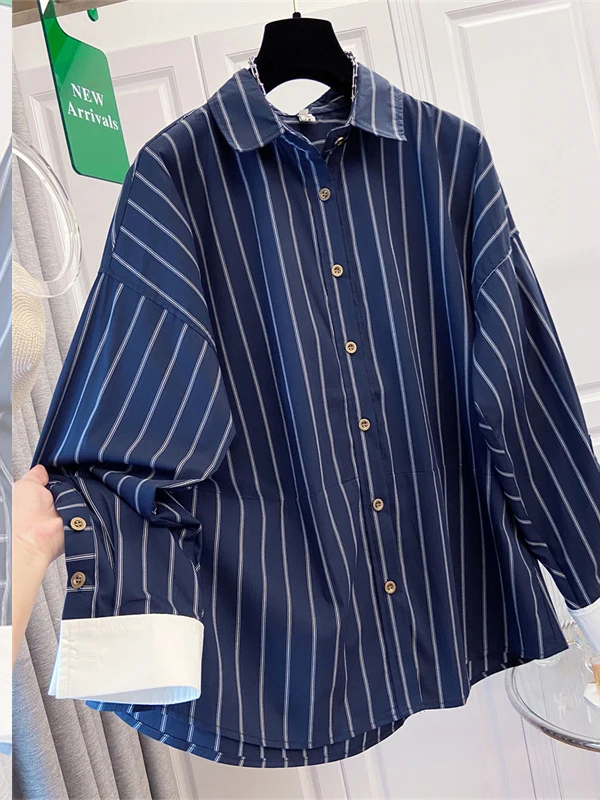 

Женская блузка Ele Long Sve, весна 2026, повседневный дизайн, полосатый топ свободного кроя, премиум-качество, модная женская одежда