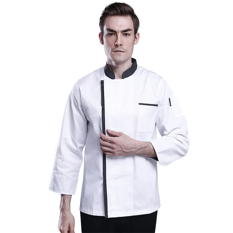 Monos de Chef de Hotel para hombre, ropa de cocina trasera para hornear pasteles, manga larga, otoño e invierno, estampado grueso y bordado