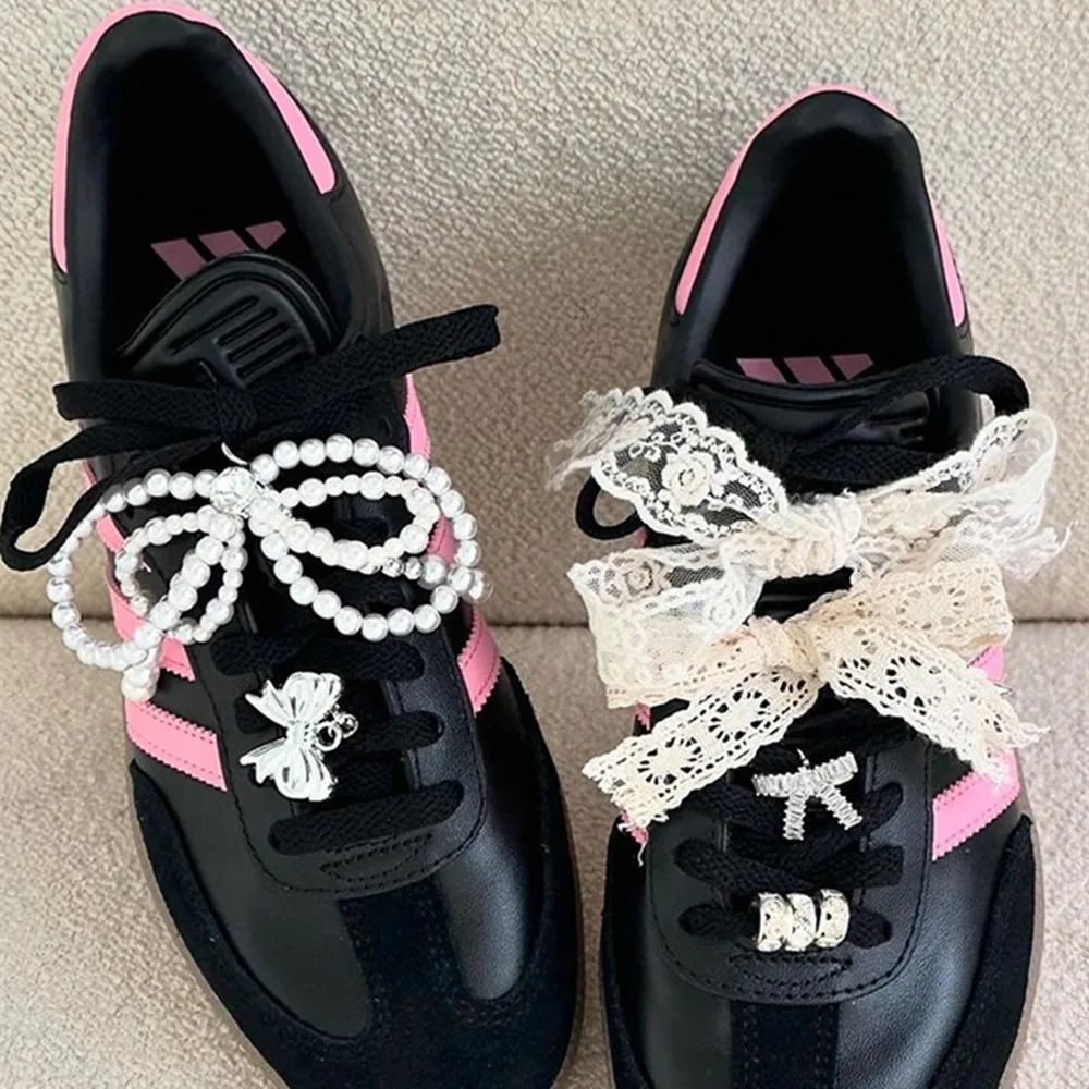 Ins Bowknot Pearl Shoes Pendant Shoelace Buckle 1 Pair Shoes Accessory Shoelaces Clips Sport Sneaker Shoes Decoration Gift