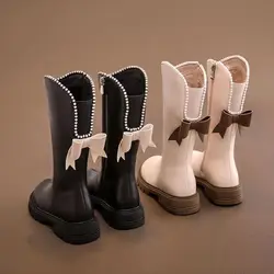 Long Boots for Girls and Children 2026 New Spring Long Leather Boots Princess Foreign Girls Plus Cashmere Shoes