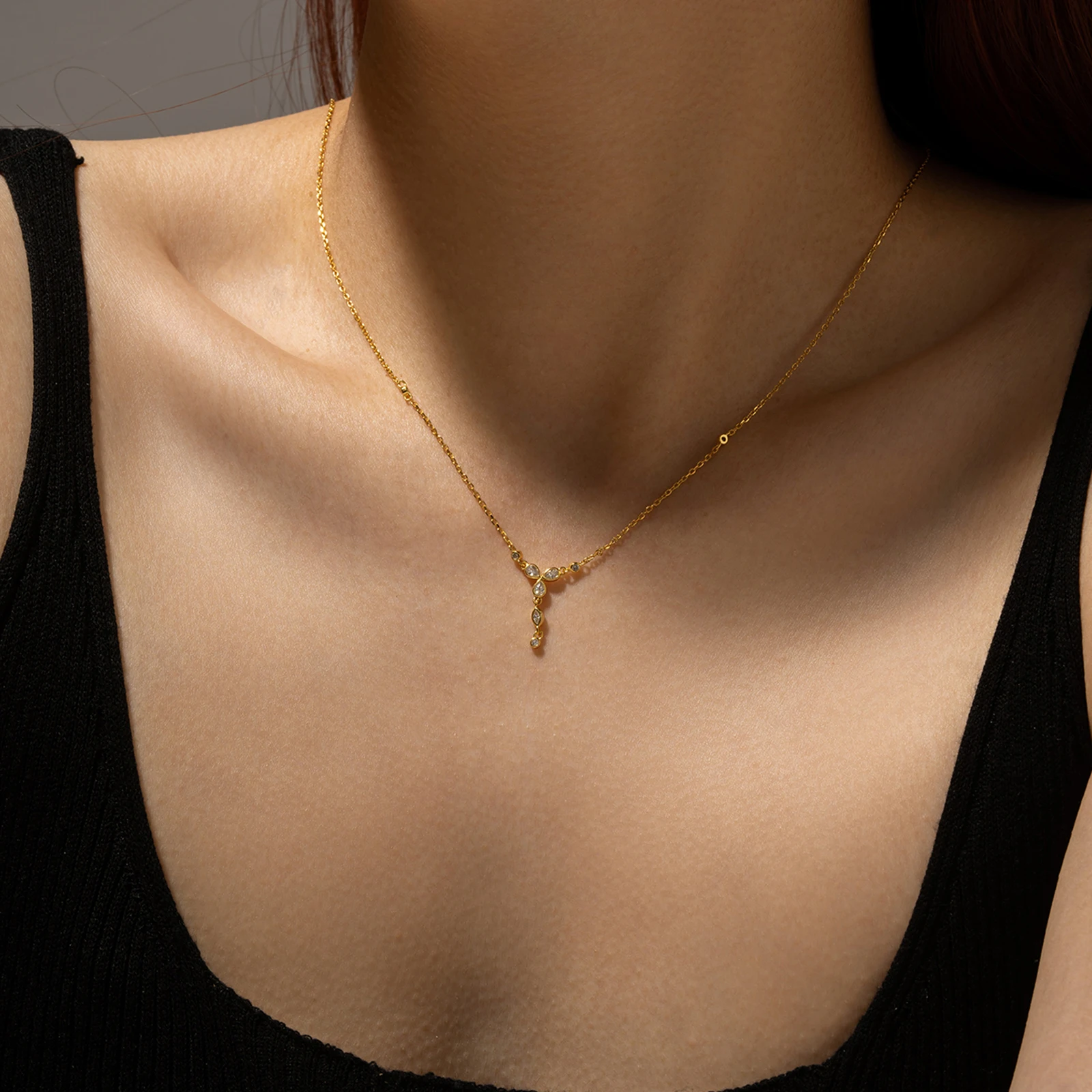 ANDYWEN 925 Sterling Silver Gold Cross Flower PARADIS NECKLACE Pendant Long Chain Necklace Fine Jewelry 2022 Crystal Jewels