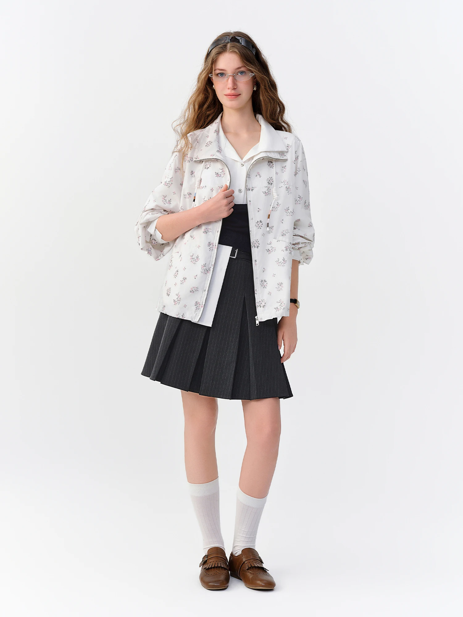 DUSHU Grey Long Short Skirts Women Pleated A-line Solid Classic Preppy Style New Autumn 2026 Arrival Stylish Versatile Commuting