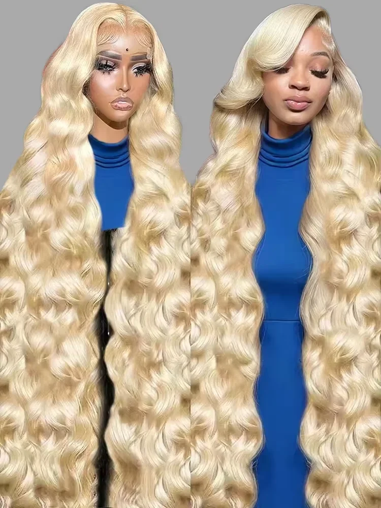 

30 32 34 дюймов Перуанский 613 Блондинка 13x4 HD Парики из натуральных волос на кружеве Объемная волна Бесклеевые прозрачные кружевные парики для женщин