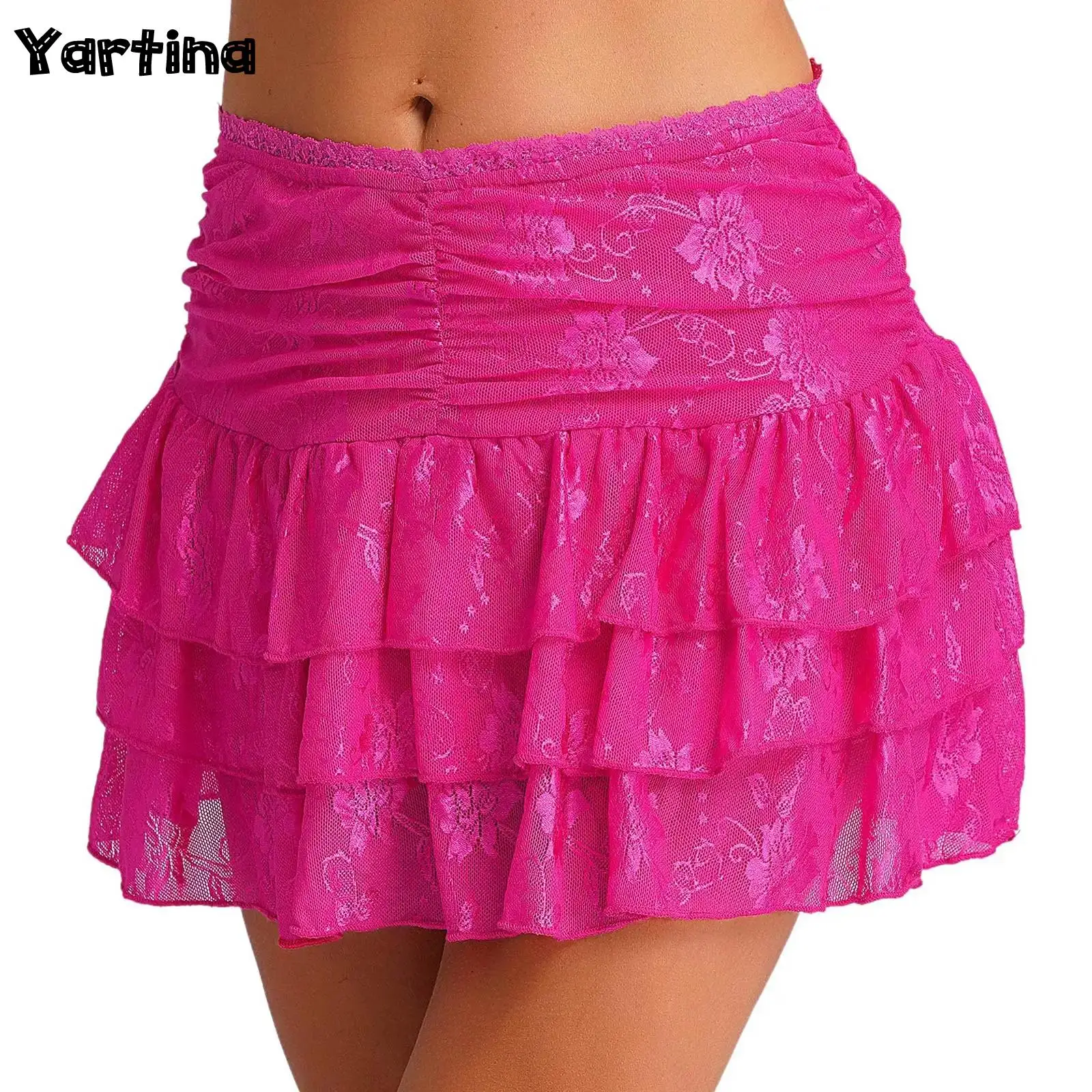 

Women's Sweet Summer Layered Pleated Underskirt Lace Y2K Lace Mini Skirt Low Waist Tiered Short Skirt Holiday Party Streetwear