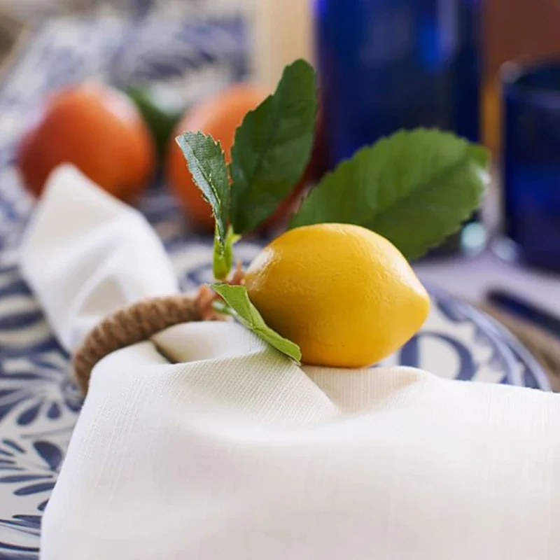 6/12Pcs Simulation Lemon Plant Napkin Ring Fruit Meal Buckle Hotel Model Room Napkin Holder Yellow Napkin Buckle Party Supplies