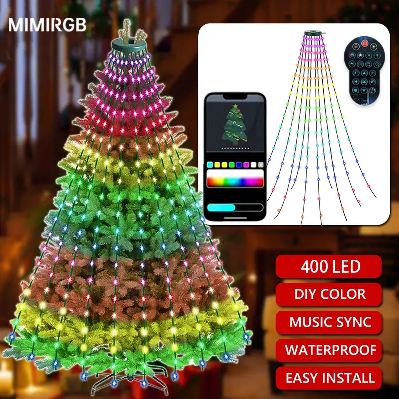 USB 5V RGBIC Christmas Tree Fairy Light String, 1.8/2.1-meter Christmas Tree Lights, Compatible with Bluetooth App and Remote Control, Ideal for Christmas Tree Decorations and Wreaths