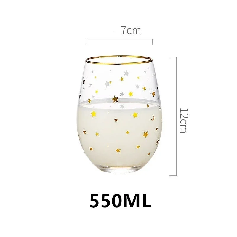 Glass Cup Egg-shaped Glass Water Cup Moon Star Snowflake Creative Ice Coffee Coke Cup Milk Juice Cup Transparent Mugs