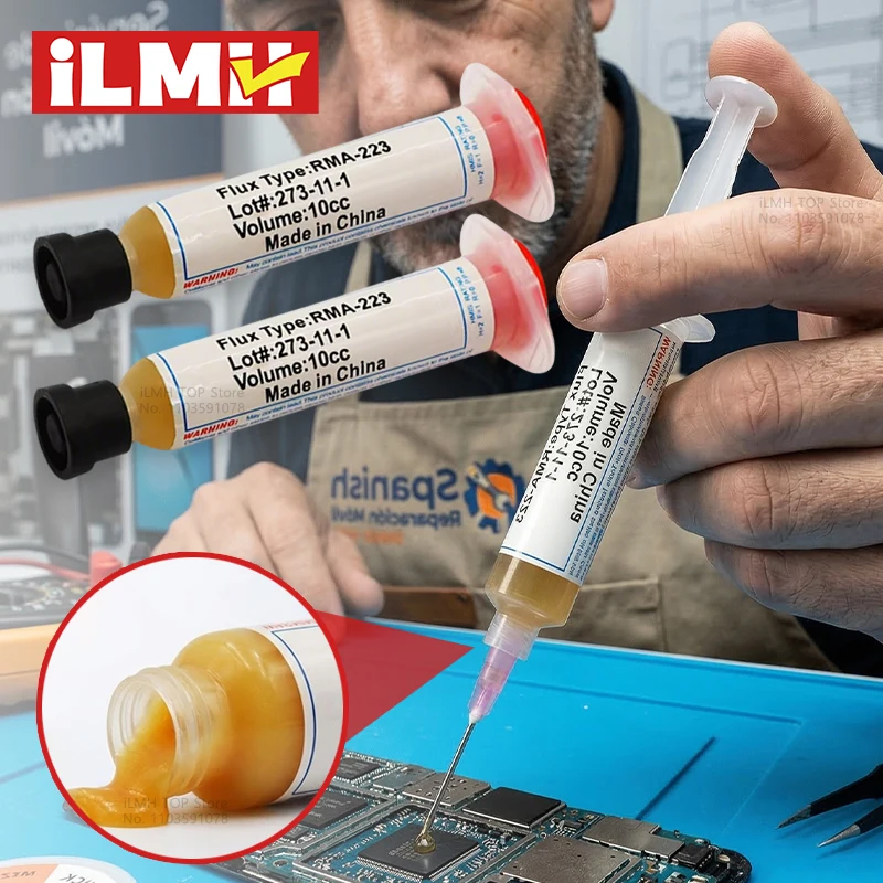 

Флюс для пайки RMA-223, 10 мл, высоковязкий, с низким выделением дыма, без остатка, для ремонта компьютерных чипов, печатных плат, BGA, PGA, инструменты для ремонта телефонов