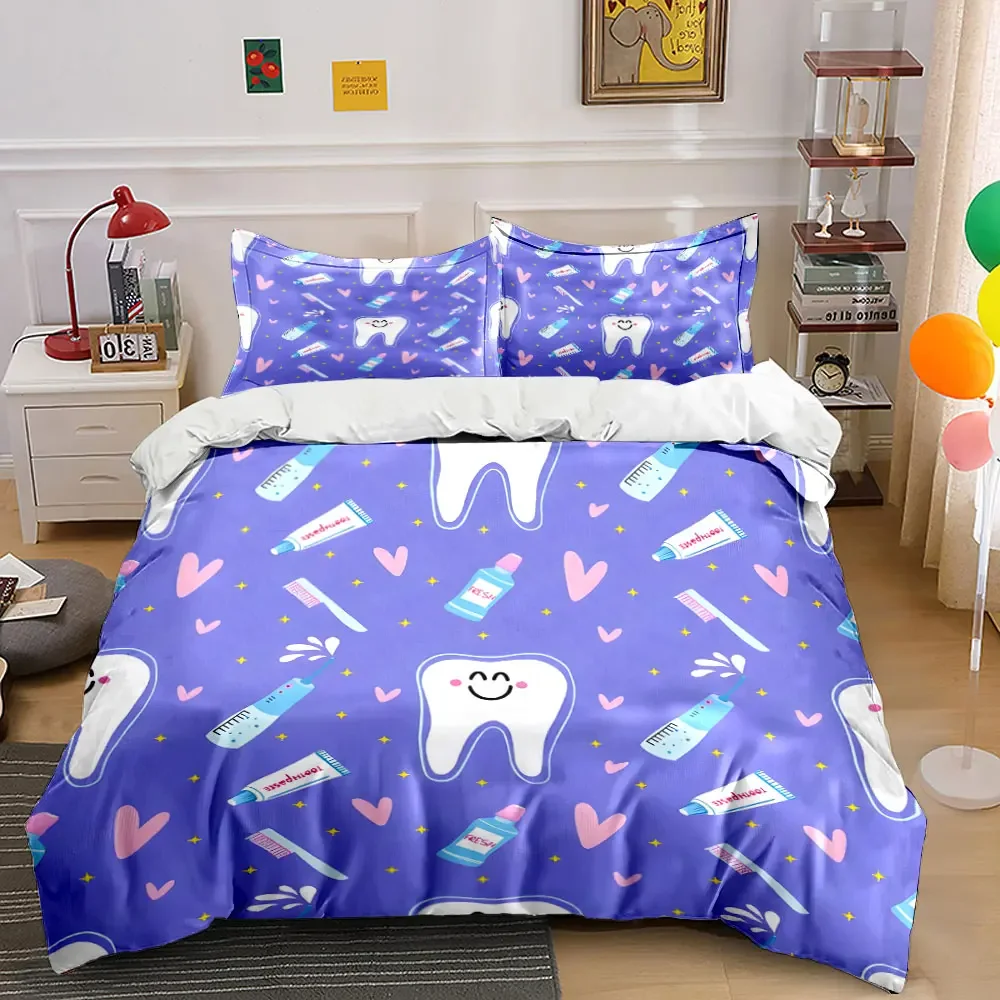 Dental Care Set for Oral Hygiene Soft Comfortable Duvet Cover Bedding Set Included 1*Duvet Cover & 2*Pillowcases, gift