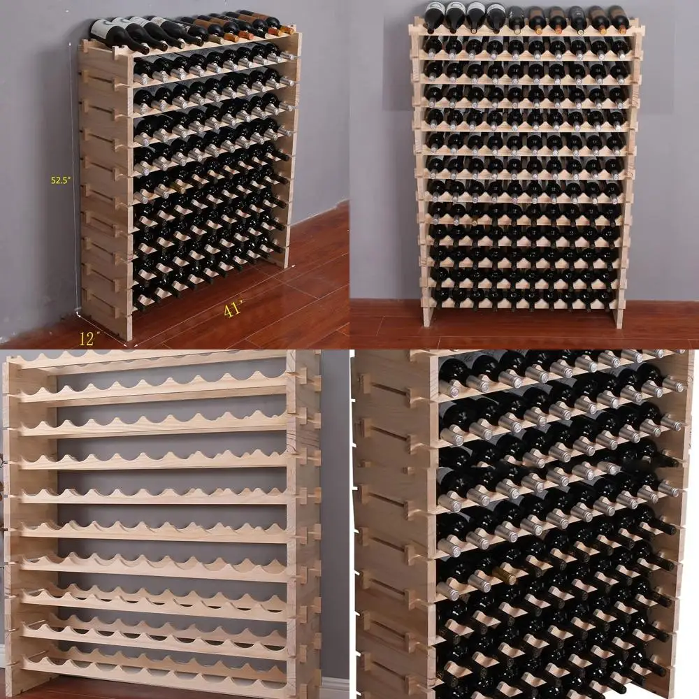 

Floor-Standing Wooden Stackable Modular Wine Rack for 120 Bottles Countertop Storage