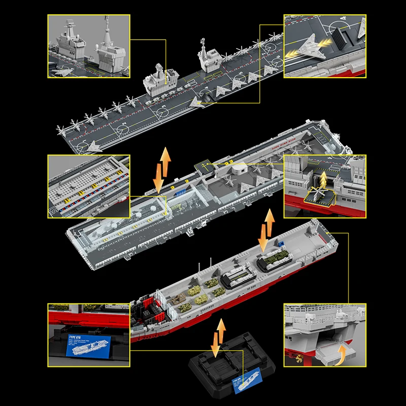 4526pcs Military Series Building Blocks MOC Type 076 Amphibious Assault Ship Model Creative Display Sichuan Ship for Boy Gift