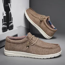 Cheap Brown Mens Casual Loafers Lightweight Slip-on Cloth Shoes Man Non-slip Comfort Canvas Shoes Men Boat Shoes tenis hombres
