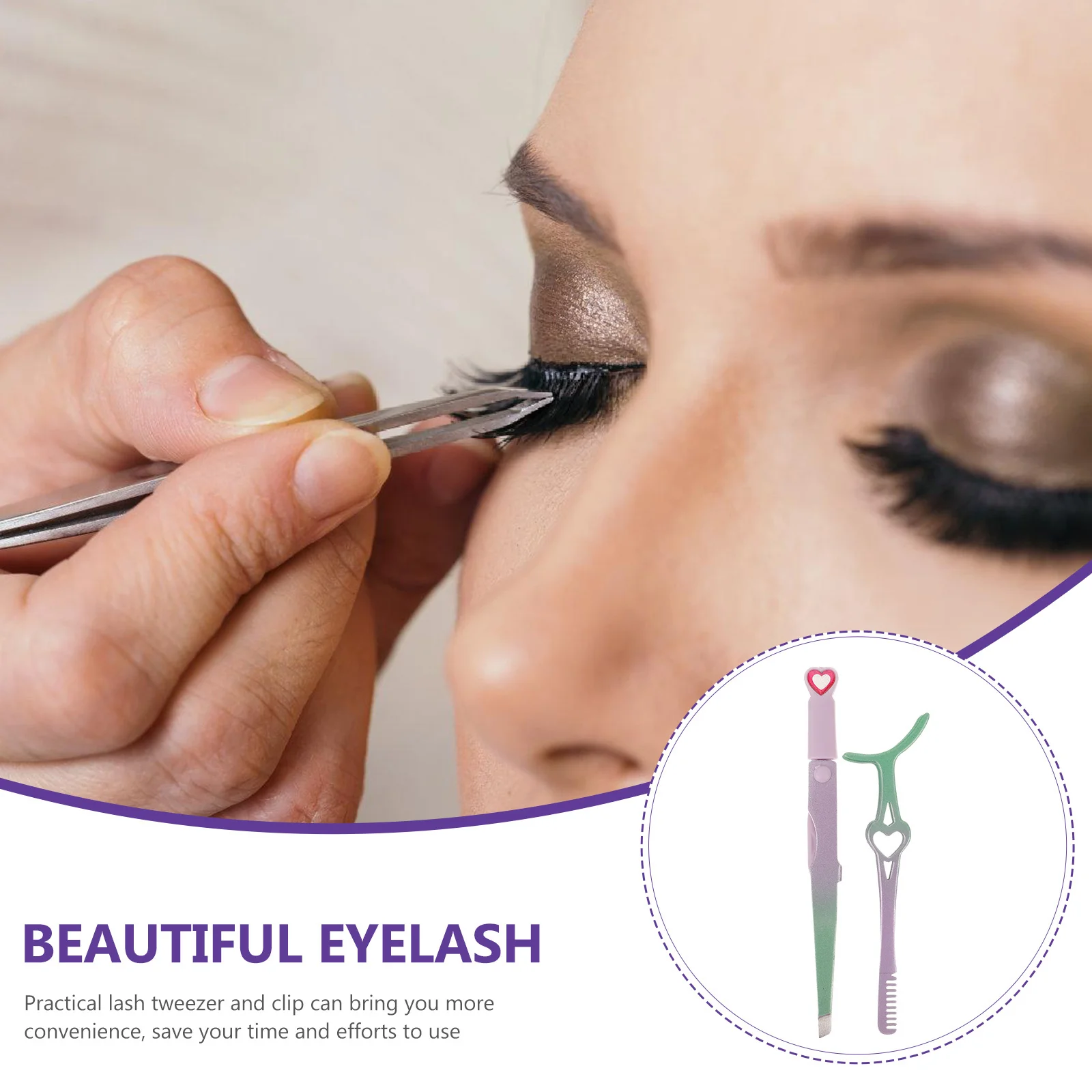 مجموعة واحدة من مشبك ملاقط الرموش من الفولاذ المقاوم للصدأ مع مشط أداة توزيع الرموش الاحترافية للوصلات