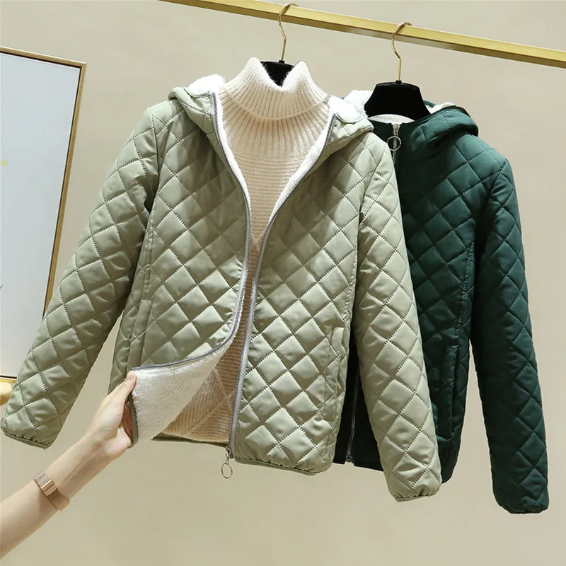 Fleece-lined Thickened Hooded Cotton-padded Clothes Women's 2024 Winter New Women's Korean-style Slimming Women's Coat