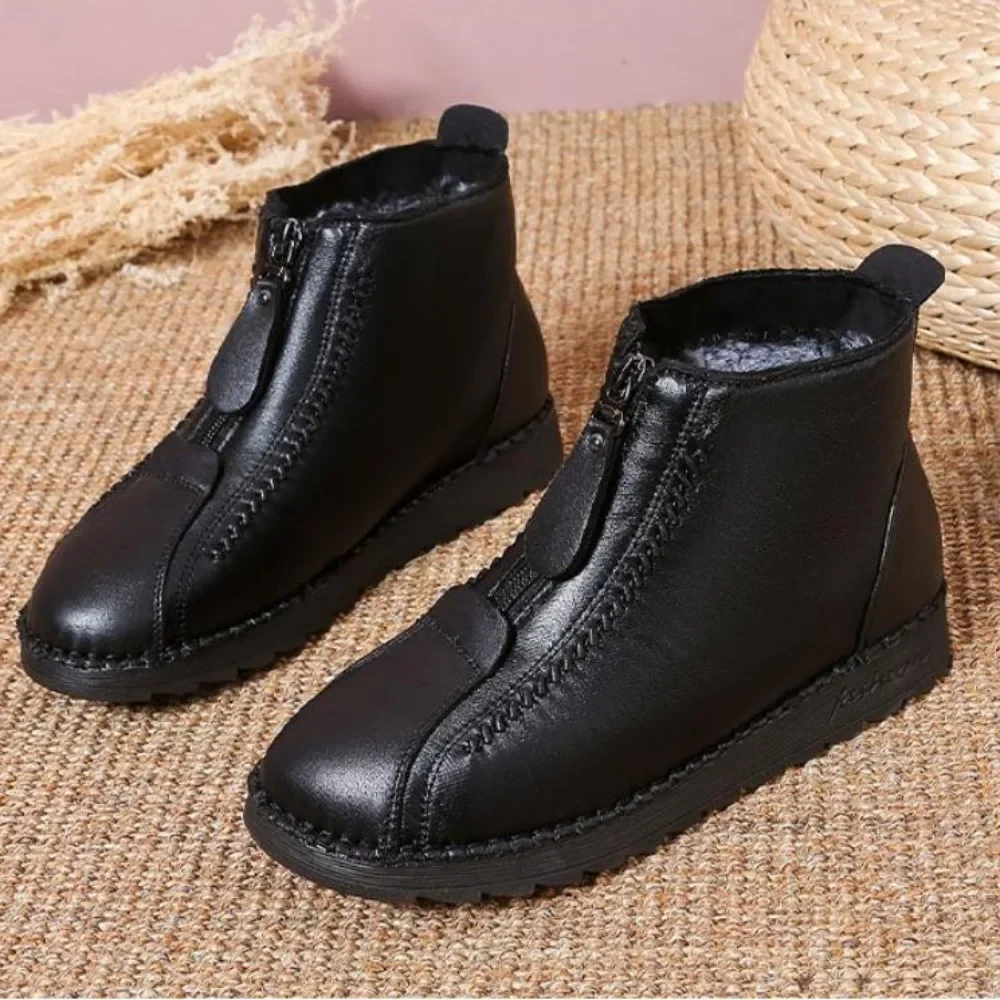 Autumn Winter New Trade Women's Single Boot Large Leopard Print Front Zipper Square Heel Short Boots Zapatillas Muje Plus Size42