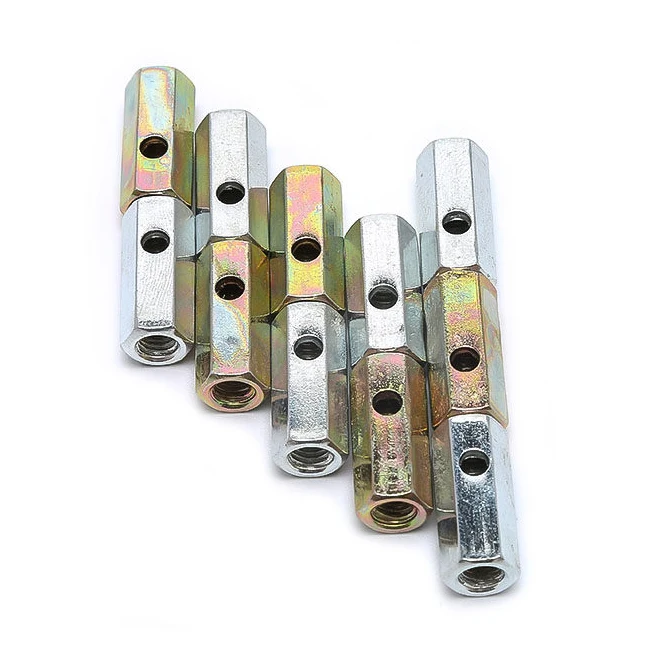 Tuercas hexagonales de acero al carbono cincado con orificio perforado M4 M5 M6, sujetadores para terminales, tirantes y reparación DIY