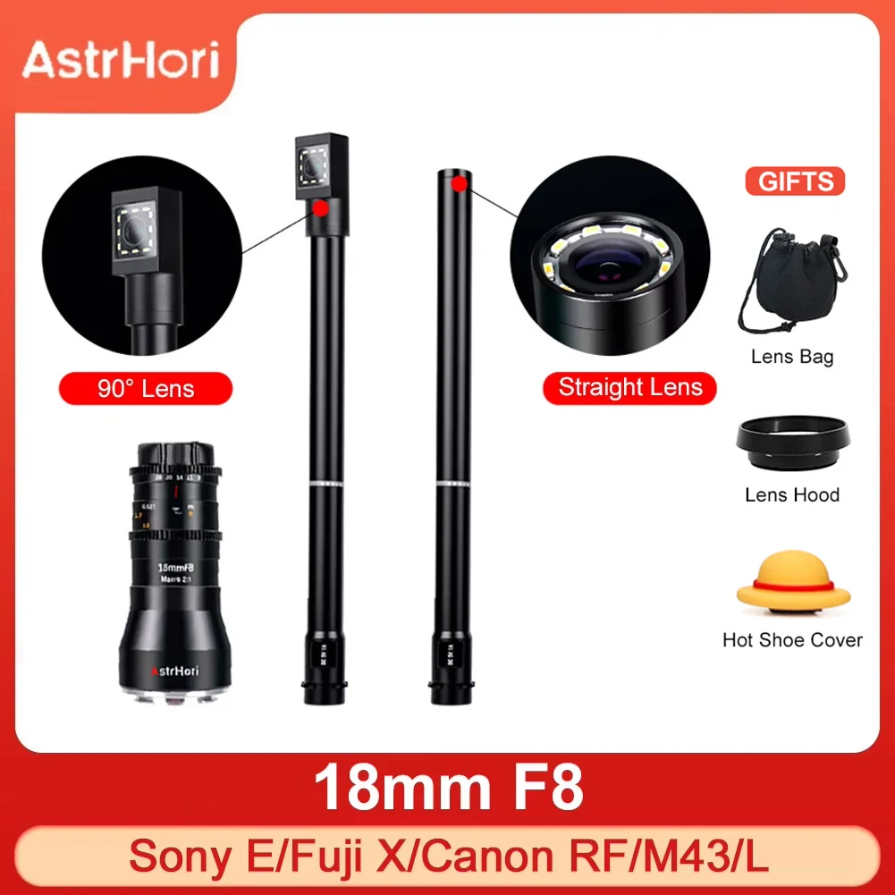 AstrHori 18mm F8 APS-C  2X Macro Probe Lens 18mm F8 90° Periprobe & Direct Lens For Sony E Canon RF EF Fuji X Nikon Z LUMIX L