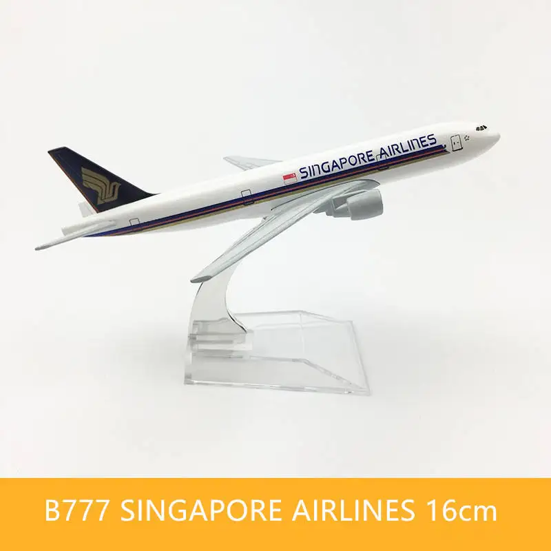 16cm 1/400 Scale Singapore B777 Metal Miniature Airplane Model Kit with Stand for Aviation Enthusiast Gift or Collection Display