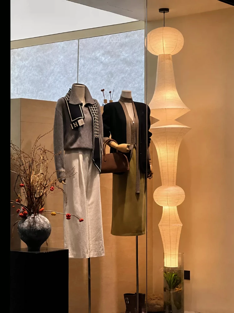 Xuan paper pendant light Wabi sabi style empty exhibition hall shop window retro staircase light with bold design by Noguchi