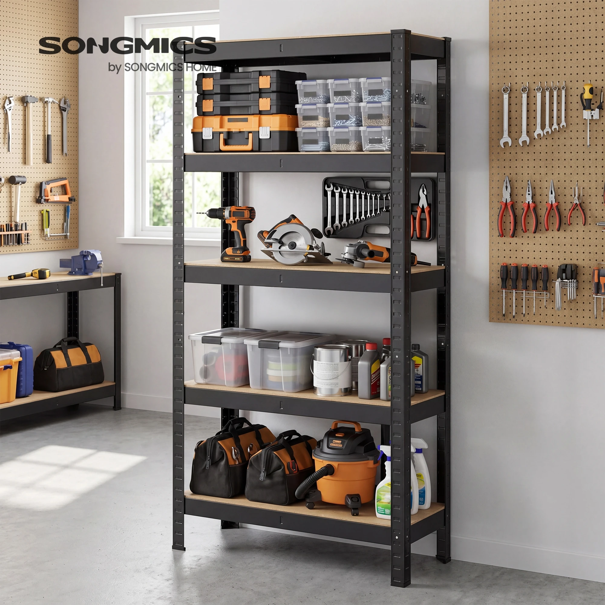 SONGMICS Metallregal Mit 5 Ablagen, Lagerregal, 2er-Set, Keller, 150 X 75 X 30 cm, Hohe Belastbarkeit